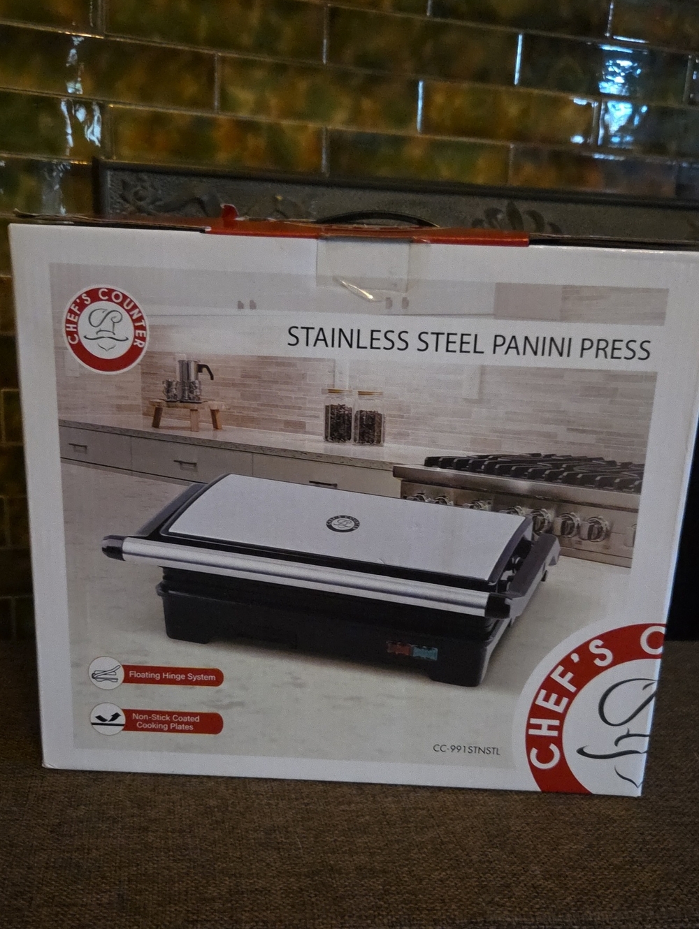 Chef's Counter Stainless Steel Panini Press - Silver & Black